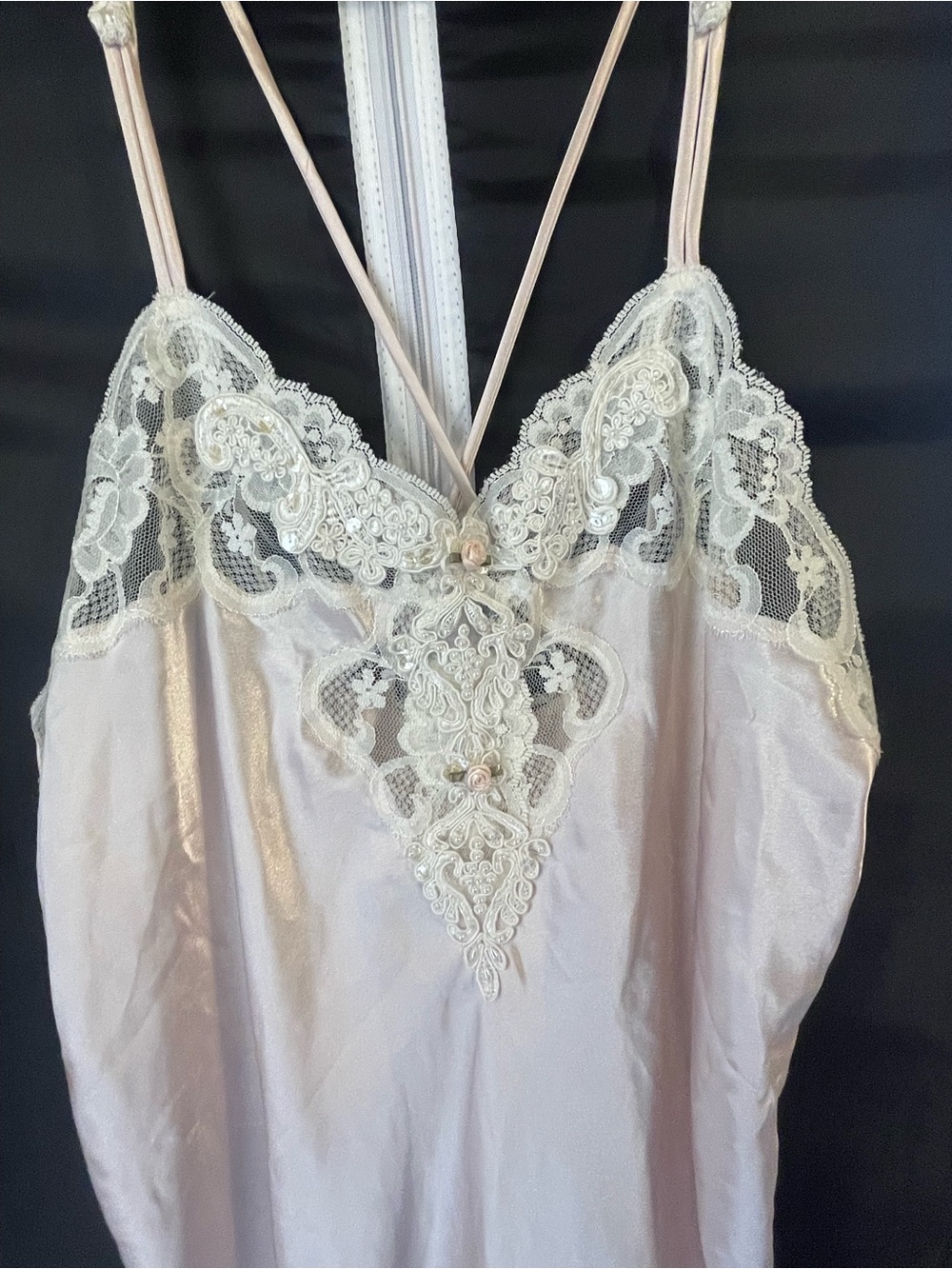 Silk-Look Lace Trim Slip Dress - Light Blush